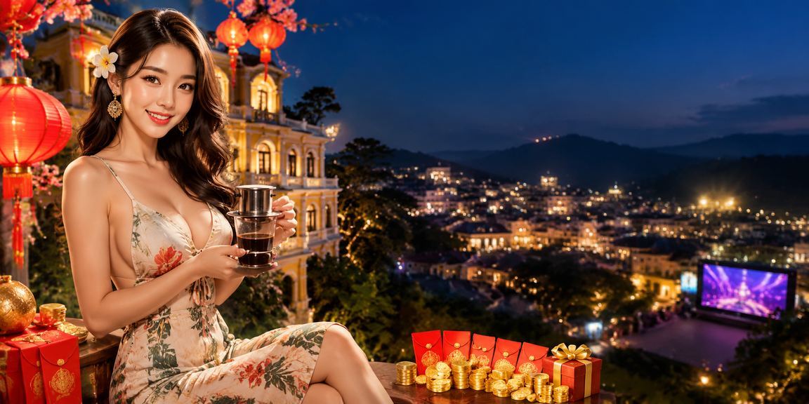 Khung cảnh Đà Lạt với phong bì đỏ và cà phê Việt Nam – biểu tượng may mắn và giải trí