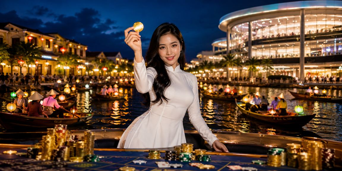 Người chơi Game Bài tại Hội An mặc áo dài